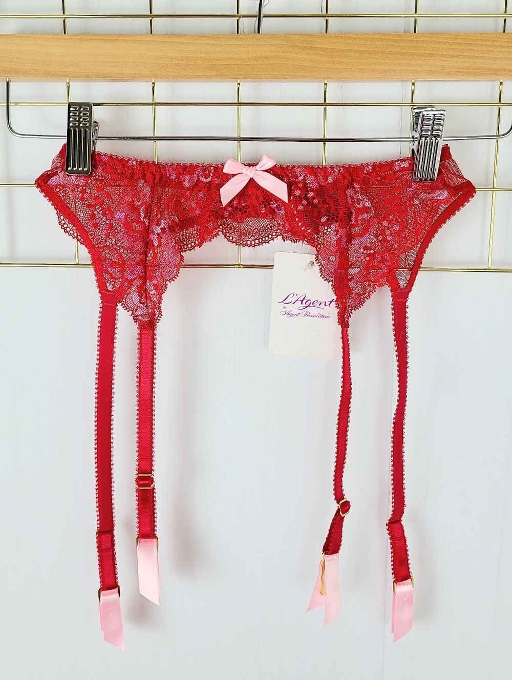 NWT Agent Provocateur L' agent Red Pink Suspenders Garter Belt